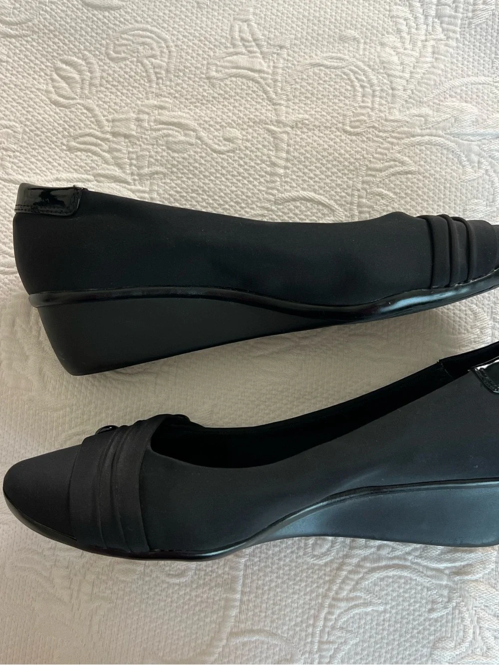 dressbarn Black Wedge Loafers with Glossy Button Accents